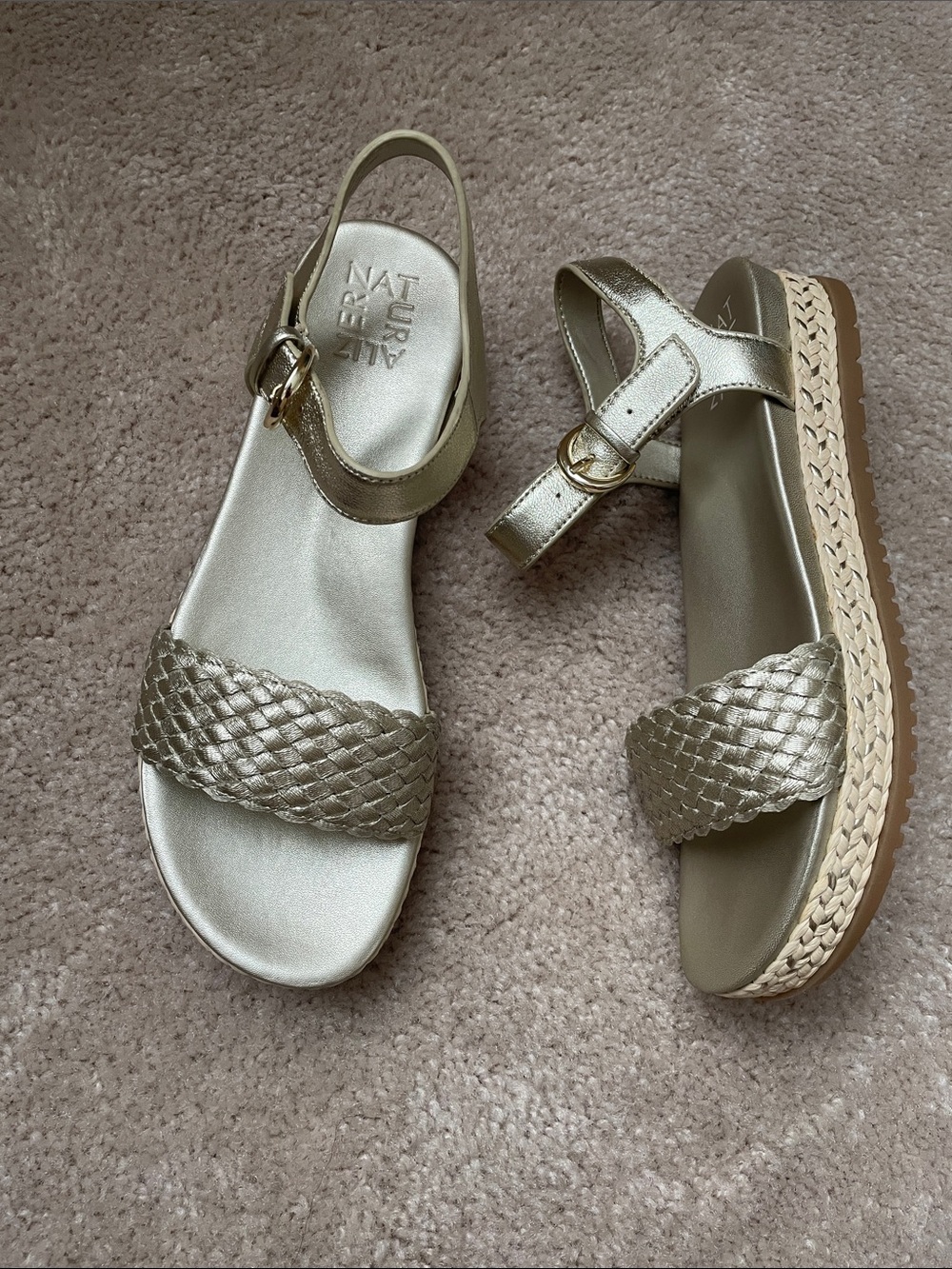 Naturalizer Neila3 Metallic Gold or Champagne Woven Strap Slingback Sandals